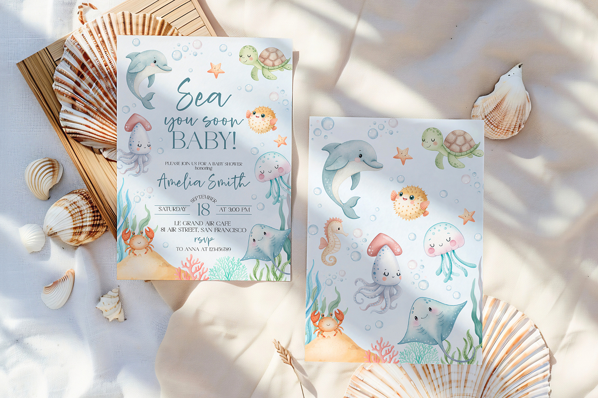 Sea You Soon Baby Shower Invitation, a Templates & Theme by VeliusCreativeStudio (Photo 7 of 7)