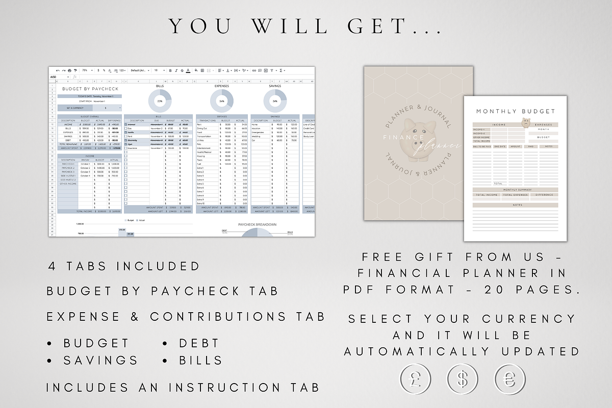 Editable Monthly Budget Template, a Templates & Theme by BRANDcontent (Photo 4 of 7)
