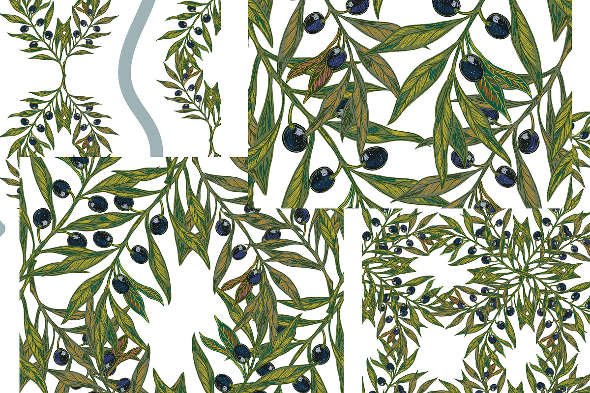Mediterranean olive branch set, a Pattern Graphic by NayaChu (Photo 10 of 11)