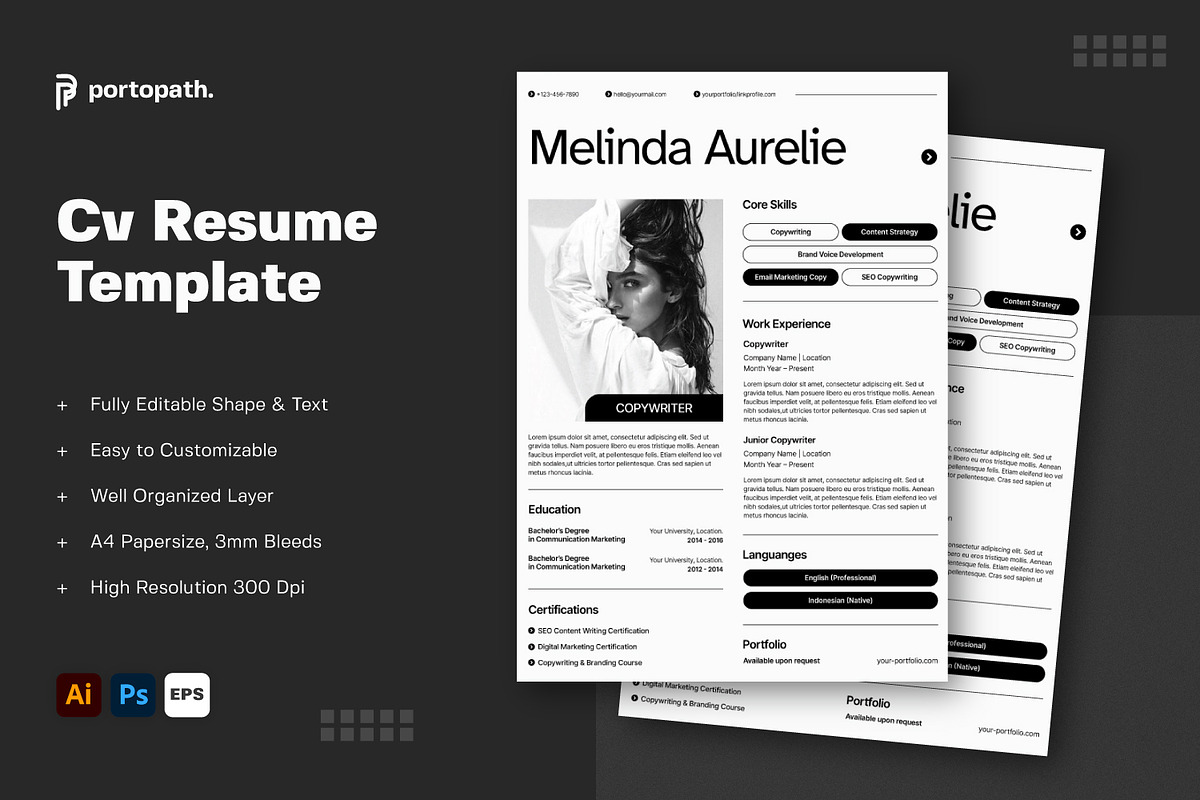 Cv Resume Template, a Resume Template by Portocraft (Photo 1 of 2)