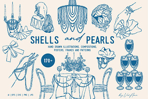 Shells and Pearls Coastal Vector Set
