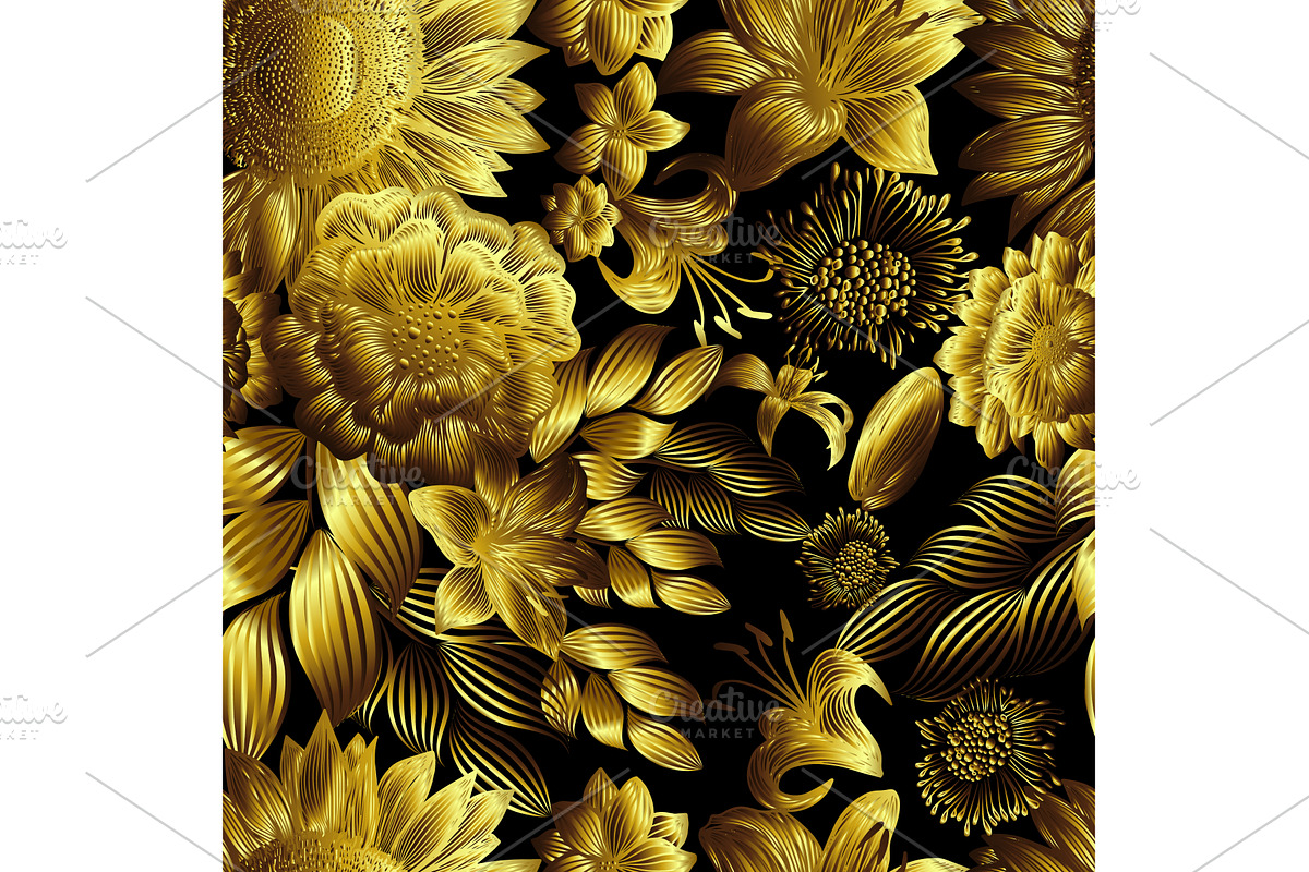 Golden flower seamless background, a Texture Illustration by Nenahliadava Design