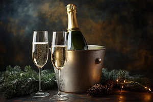 Champagne glasses and bucket with champagne bottle, a Food & Drink Photo by AlyaAnd