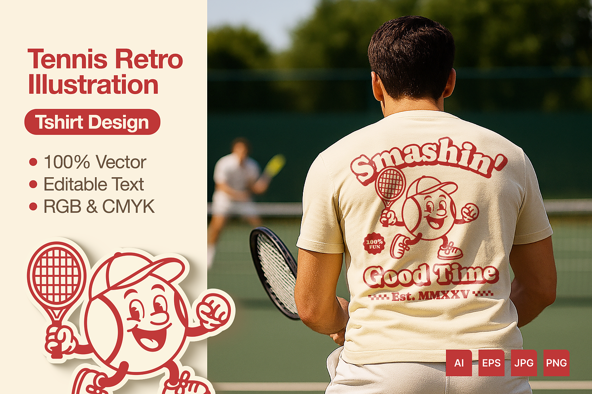 Tennis Illustration Retro Tshirt