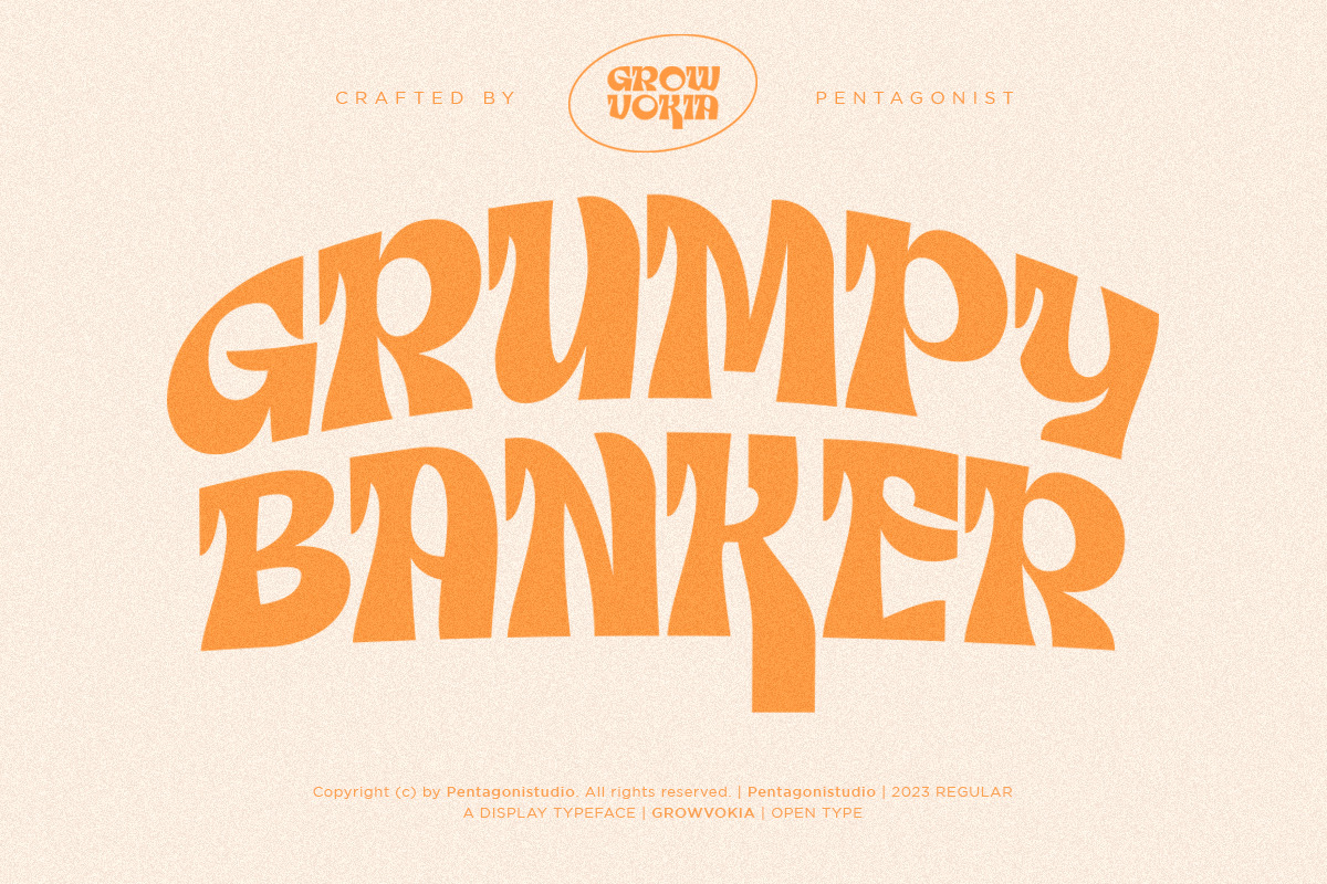 GROWVOKIA | Groovy Display, a Serif Font by Pentagonistudio (Photo 2 of 10)