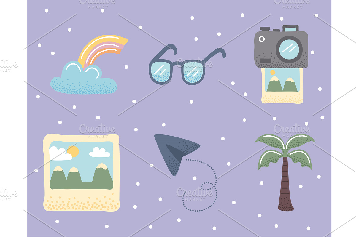 six travel lifestyle icons, an Illustration by studiogstock