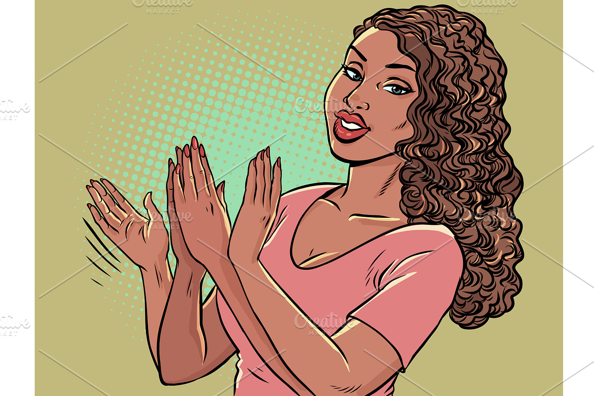 Pop Art Retro Woman clapping her, a Person Illustration by studiostoks