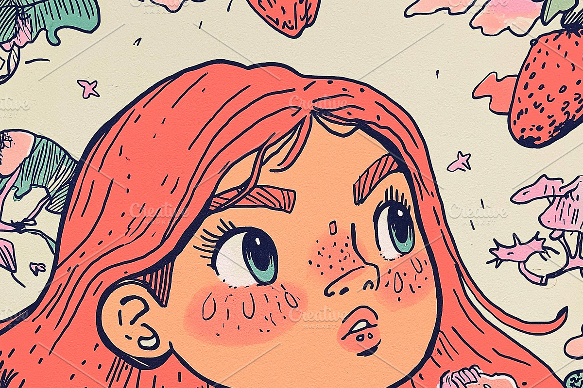 A pretty girl in a strawberry garden, a Person Illustration by Sybillla