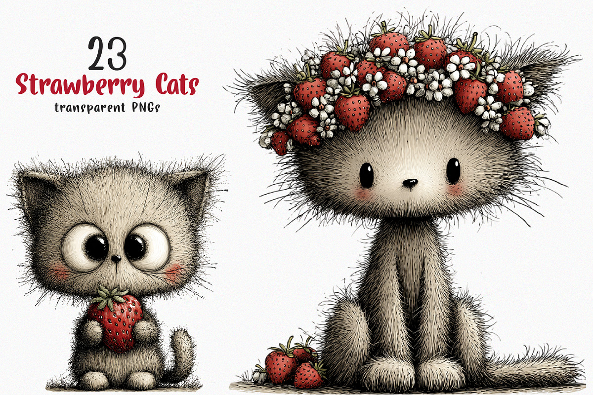 Strawberry Cats Png Clipart, an Illustration by SinaCreation (Photo 1 of 7)
