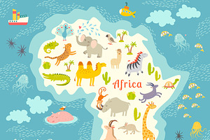 Animals world map, Africa