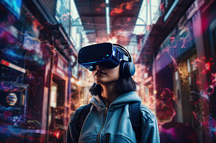 Young woman wearing virtual reality, a Photo by Iftikhar Alam