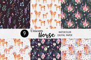 Watercolor Horse Unicorn Clipart, an Animal Illustration by Belusuab (Thumbnail 13 of 18)