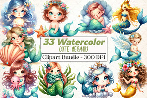 Cute Mermaid Clipart, an Illustration by DreamCafeArt