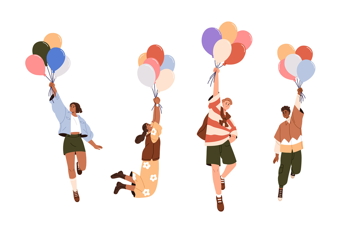 Happy people fly with balloons set, a Person Illustration by Good Studio (Photo 2 of 6)