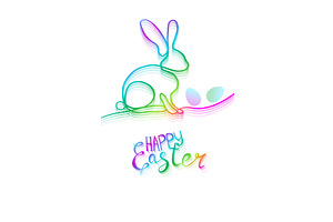 Rabbit banner one line linear. Happy, an Illustration by Nenahliadava Design