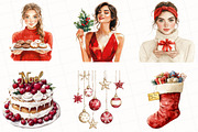 Watercolor Merry Christmas Clipart, an Illustration by OK Design (Thumbnail 3 of 5)