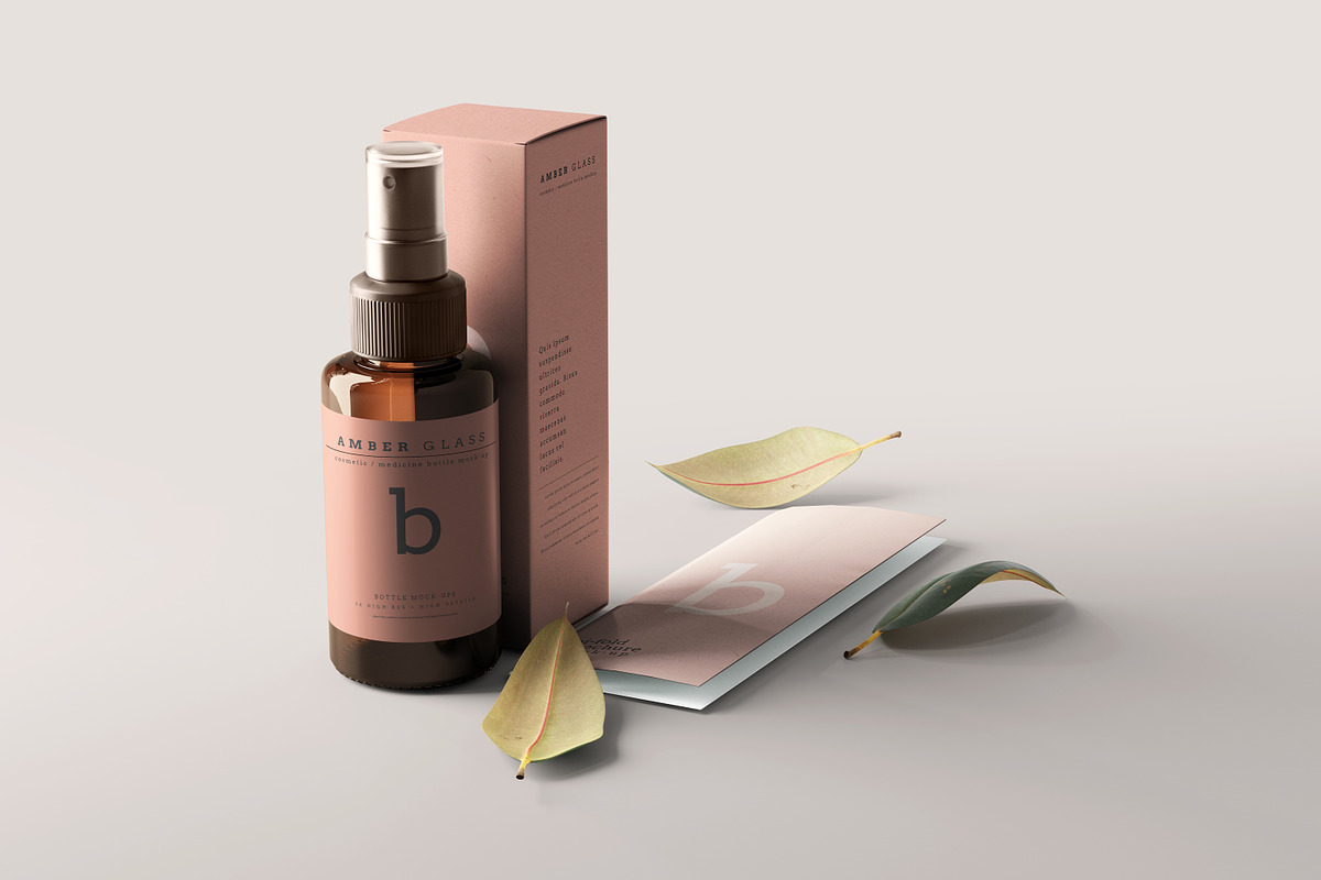 Amber Glass Spray Bottles Mockups, a Cups & Container Mockup by pmvch (Photo 11 of 20)