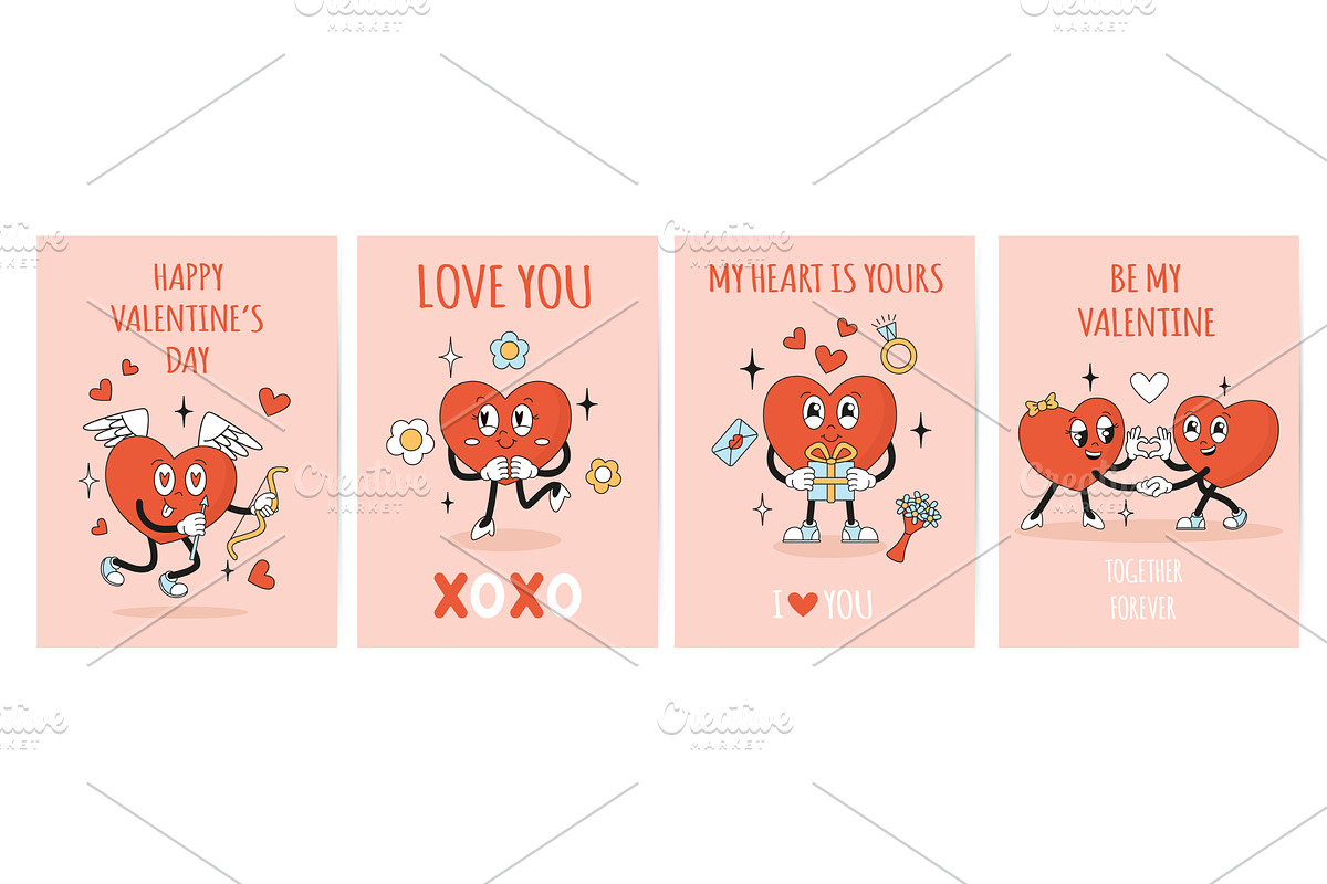 Valentines day groovy cards, an Object Illustration by Valerie Bodnar