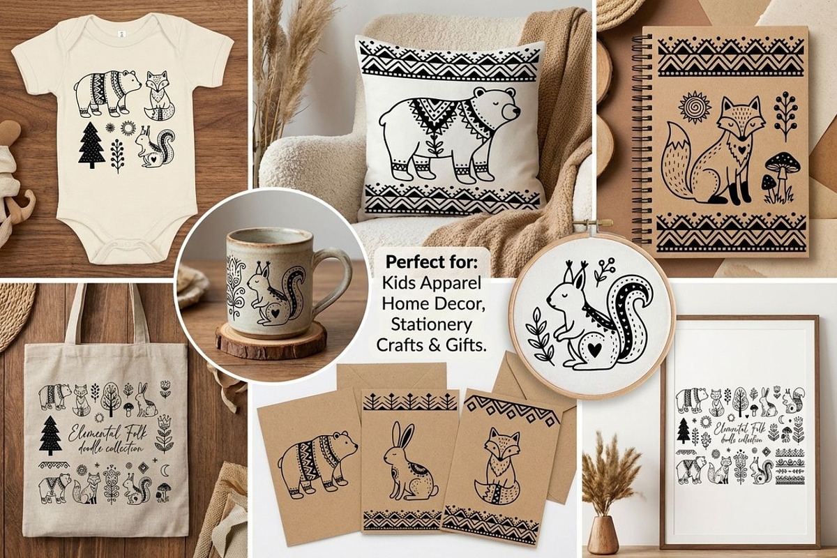 Folk Art Animal Clipart Bundle, a Graphic by PassionPNGcreation (Photo 4 of 6)