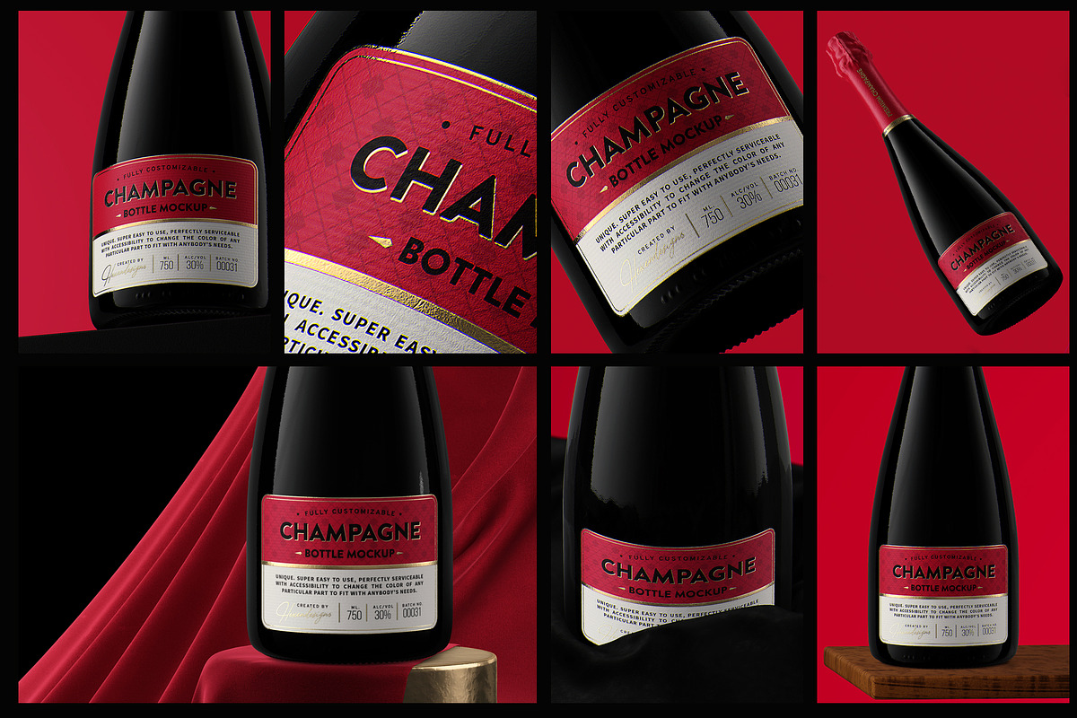 Champagne Bottle Mockup V2, an Advertising Mockup by HexenDesigns (Photo 3 of 12)