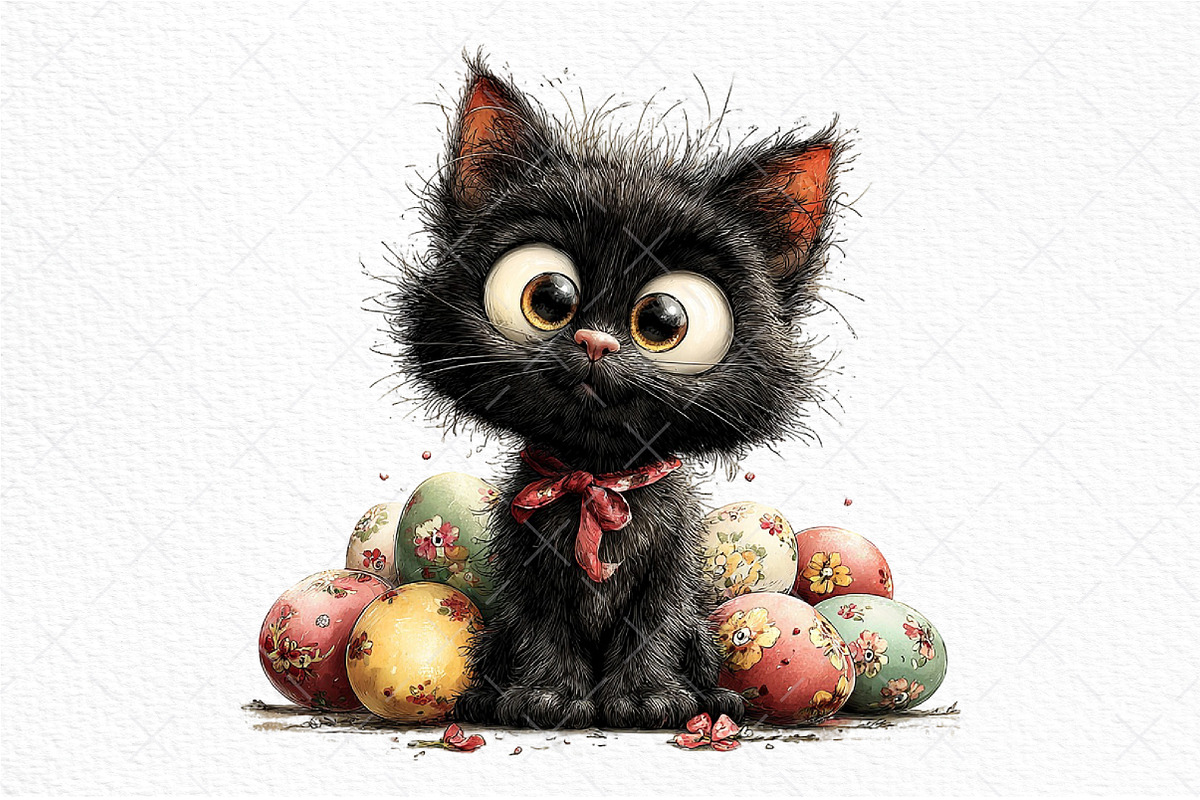 Whimsical Easter Black Cat Clipart, an Illustration by Craft Nest (Photo 9 of 11)