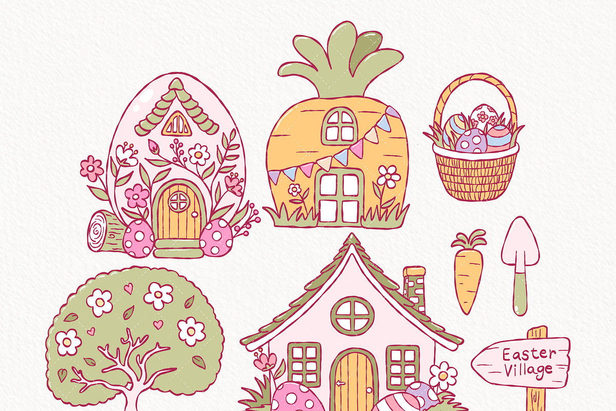 Easter Village Clipart | Hand Drawn, a Seasonal Illustration by TitaLivingArt (Photo 4 of 10)