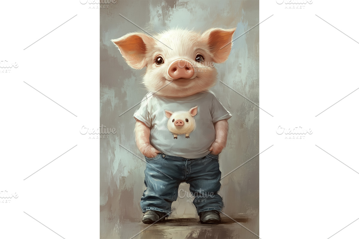 Piglet in Jeans with Hands in Pocket, a Decorative Illustration by Art Paradise Studios