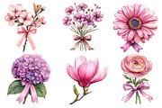 Pink Flowers Watercolor Clipart, an Illustration by Dream Creation (Thumbnail 2 of 7)