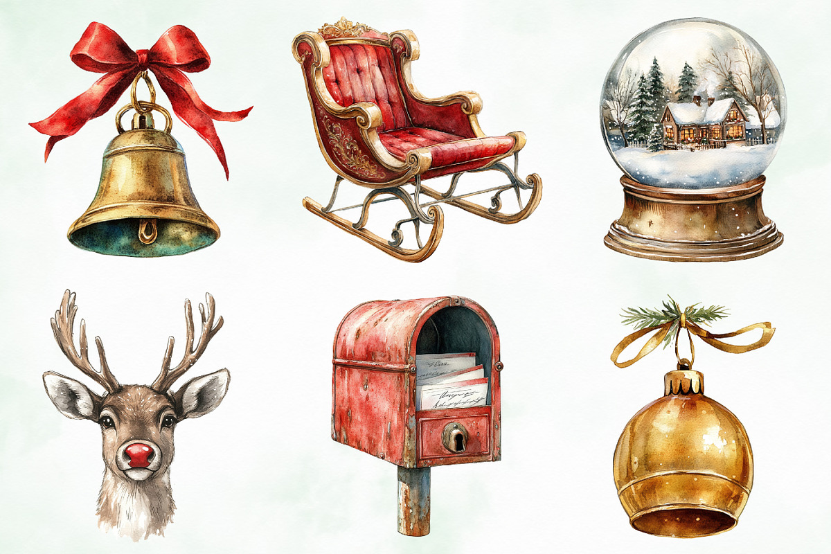 Vintage Christmas Elements Clipart, an Illustration by Creative Art (Photo 2 of 10)
