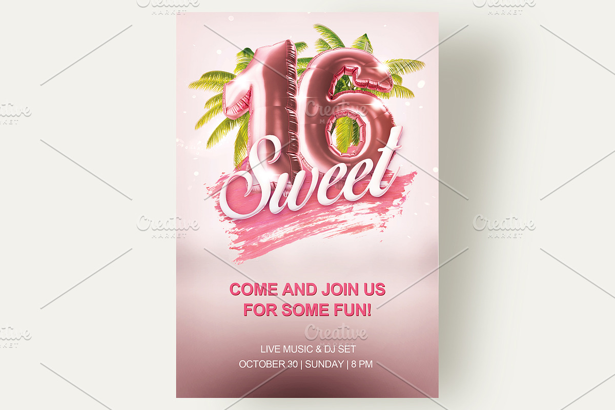 Sweet 16 Rose Gold Template Flyer, a Poster Template by Love Giftery (Photo 1 of 2)