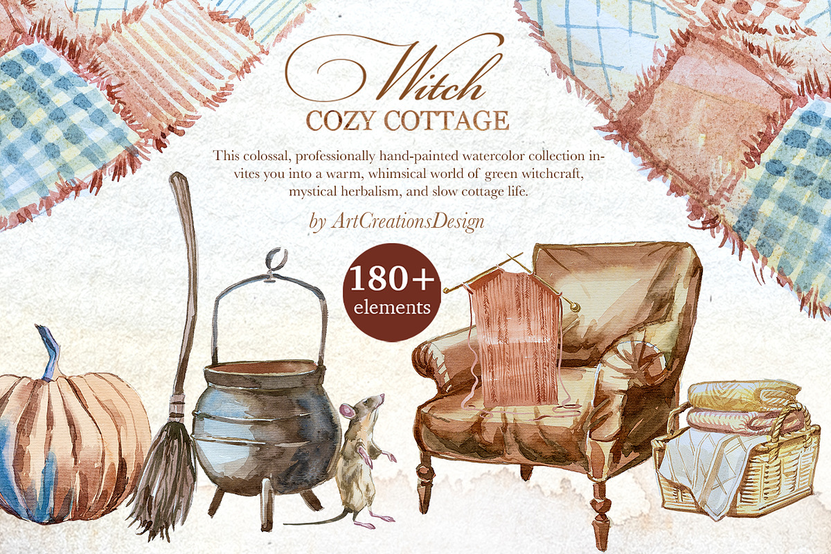 Authentic Cozy Witch Cottage Clipart, a Seasonal Illustration by ArtCreationsDesign (Photo 1 of 23)