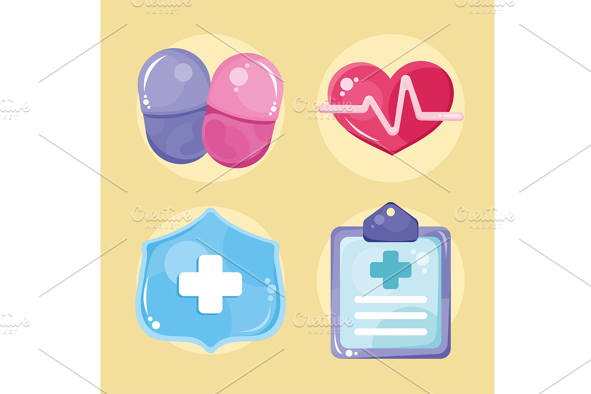 four medical healthcare icons, a Healthcare Illustration by studiogstock