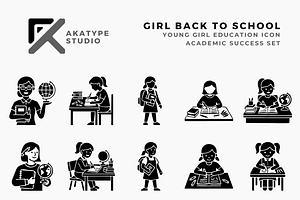 Young Girl Back to School Icon, a Solid Icon by Akatype Studio