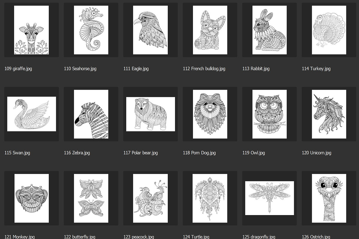 150 animals for adult coloring book, an Animal Illustration by Somjai King (Photo 8 of 10)