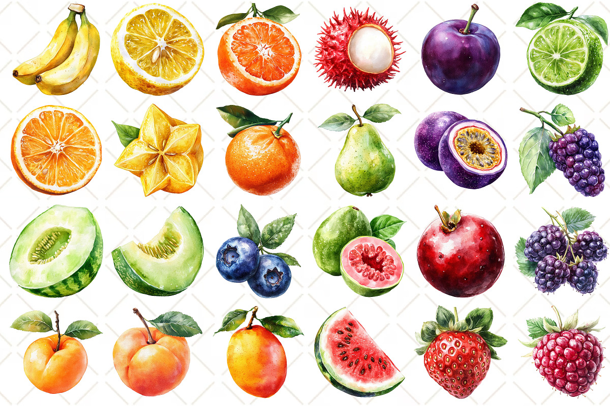 Watercolor Summer Fruit Clipart, an Illustration by Black Bird Studio (Photo 2 of 5)