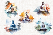 Watercolor Buddha Clipart, an Illustration by Mash Mash Stickers (Thumbnail 3 of 9)