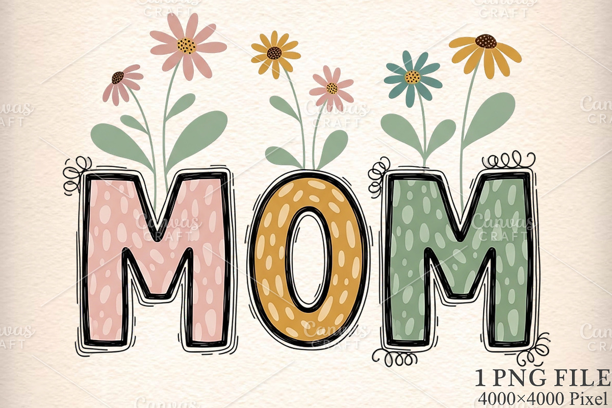 Floral Mom Printable Transfer PNG, an Illustration by Canvas Craft (Photo 1 of 6)