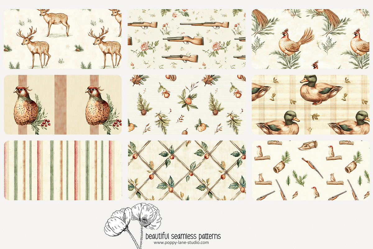 70 vintage hunting seamless pattern, a Pattern Graphic by Poppy Lane Studio (Photo 2 of 10)