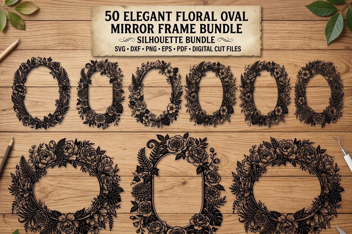 50 Elegant Floral Oval Mirror Frame, a Decorative Illustration by Amazin_art (Photo 1 of 26)