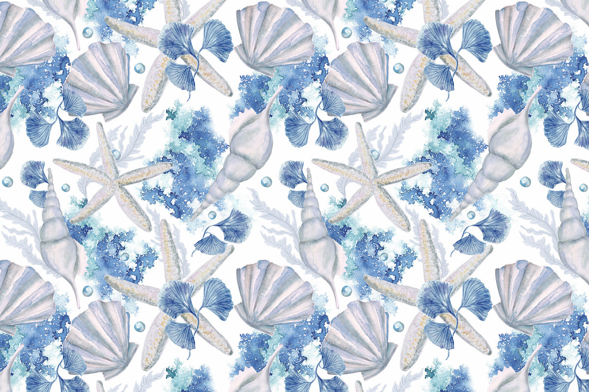 White and blue sea patterns, a Pattern Graphic by ramika (Photo 2 of 8)