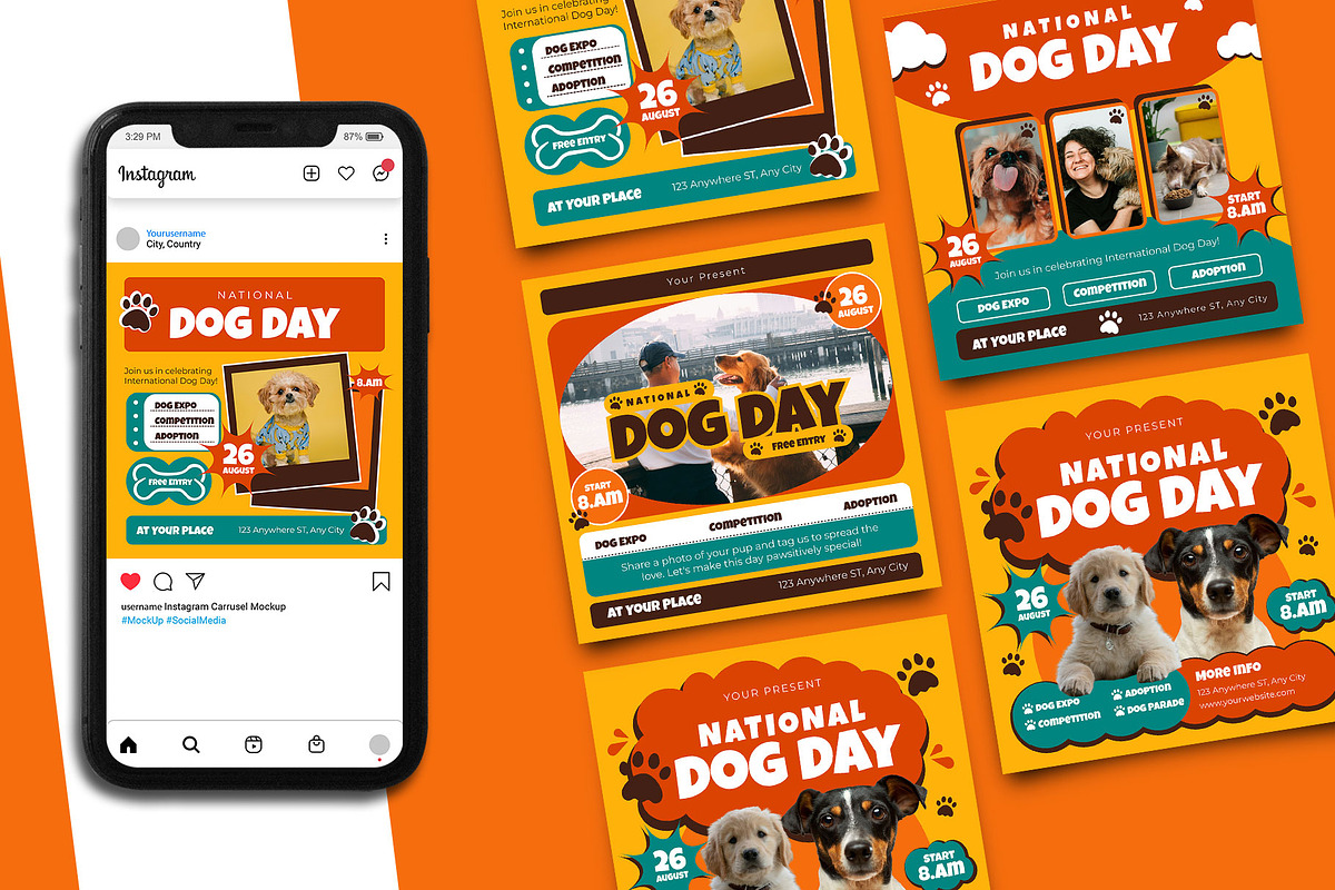 National Dog Day Instagram Post, a Social Media Template by Artnivora.Std (Photo 1 of 6)