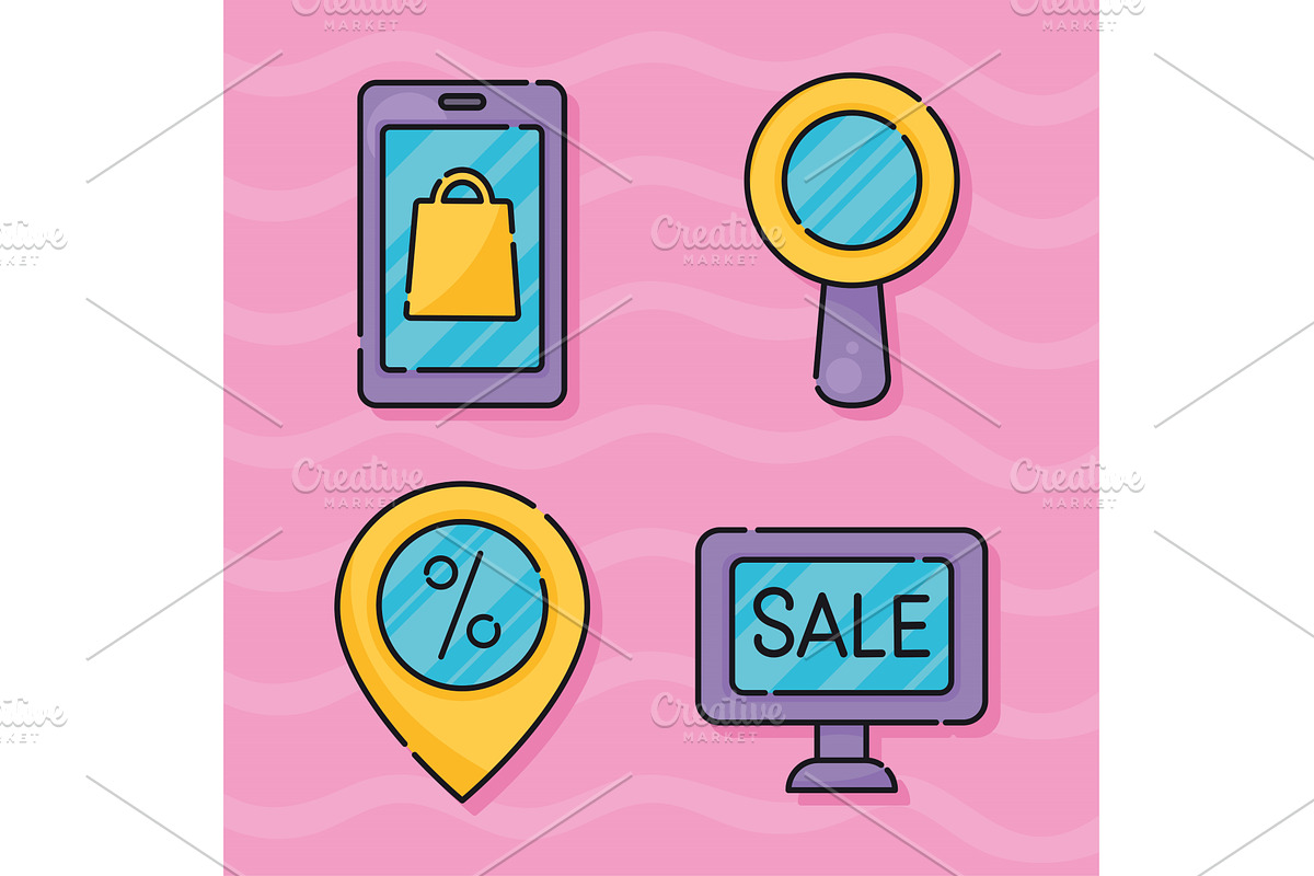 four marketing sale icons, an Object Illustration by studiogstock