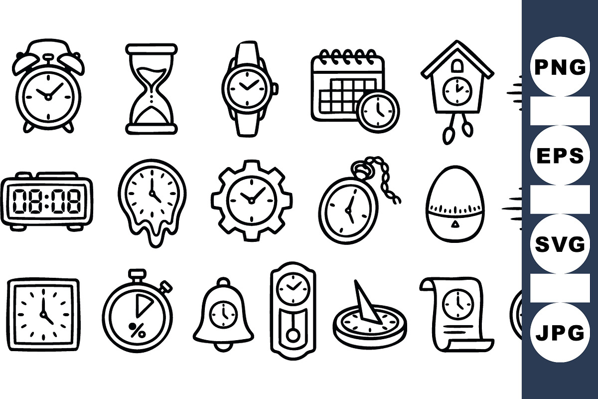 Hand Drawn Time Icon Set, an Illustration by designvectx (Photo 3 of 3)