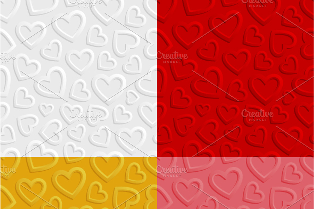 Set of seamless patterns with hearts