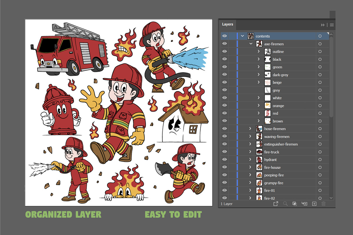 Firefighter Mascot Illustration Set, an Object Graphic by Judsart (Photo 2 of 4)