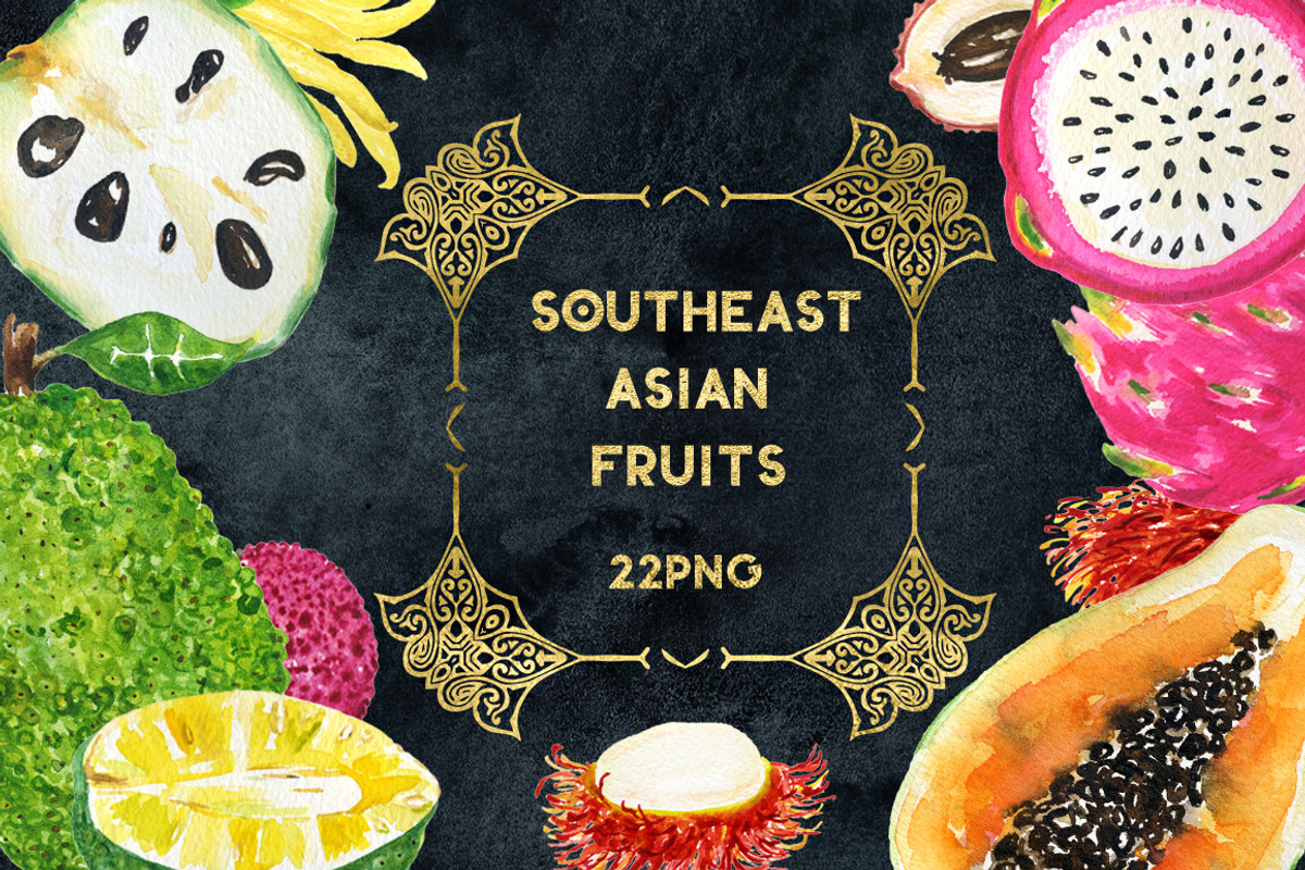Tropical Asian fruits watercolors, a Food Illustration by LABFcreations (Photo 2 of 6)