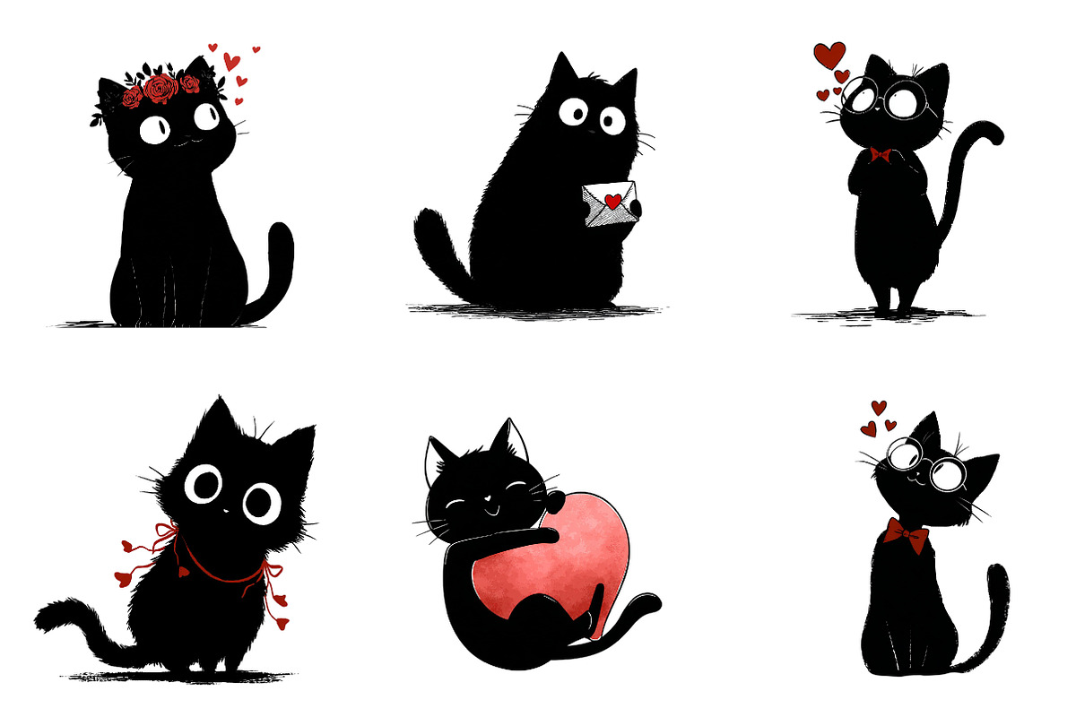 Whimsical Valentine Black Cat Clipar, an Illustration by CreationArt (Photo 6 of 6)