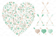 Mint Floral Heart & Banner Vectors, an Illustration by Amanda Ilkov (Thumbnail 3 of 4)