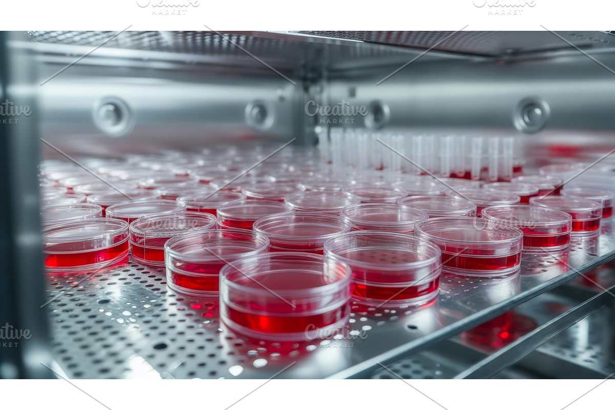 Laboratory petri dishes with red, an Illustration by tilialucida