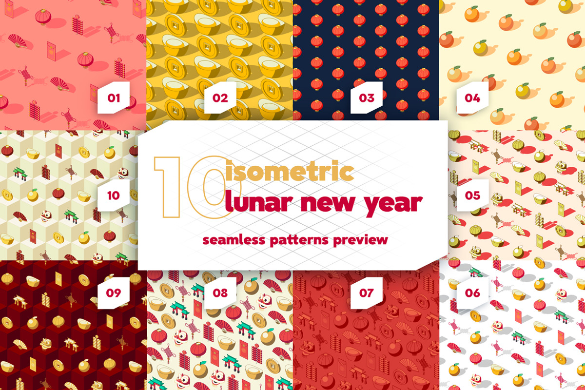 Isometric Lunar New Year Patterns, a Pattern Graphic by oelhoem (Photo 4 of 5)
